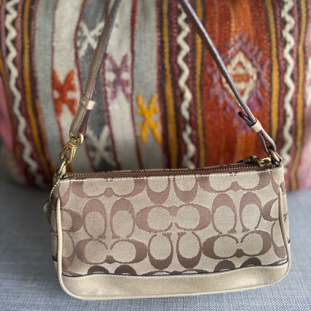 Vintage Y2K Coach Signature Demi Mini Bag in Canvas and Gold Leather - Picture 3 of 12